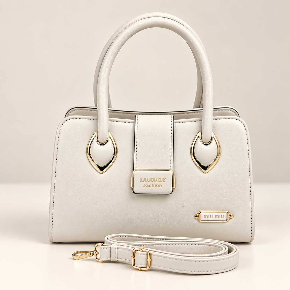 Ivory Elegant Structured Women’s Handbag with Adjustable Shoulder Strap