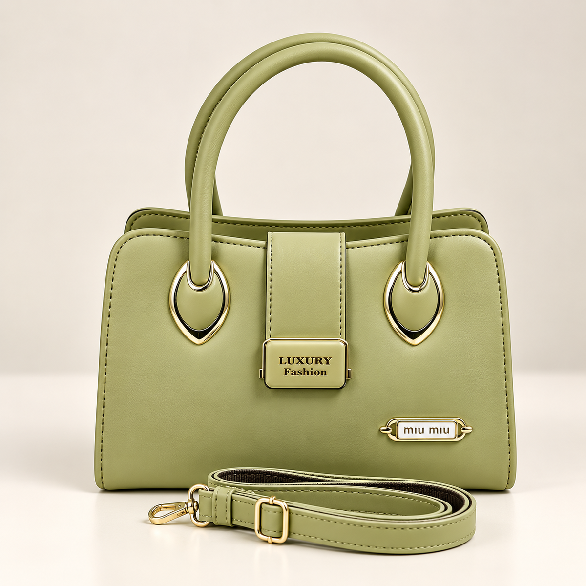 Sage Green Elegant Structured Women’s Handbag with Adjustable Shoulder Strap