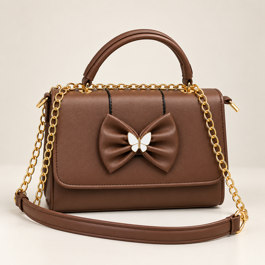 Coffee Brown Elegant Bow Charm Women’s Shoulder & Crossbody Bag