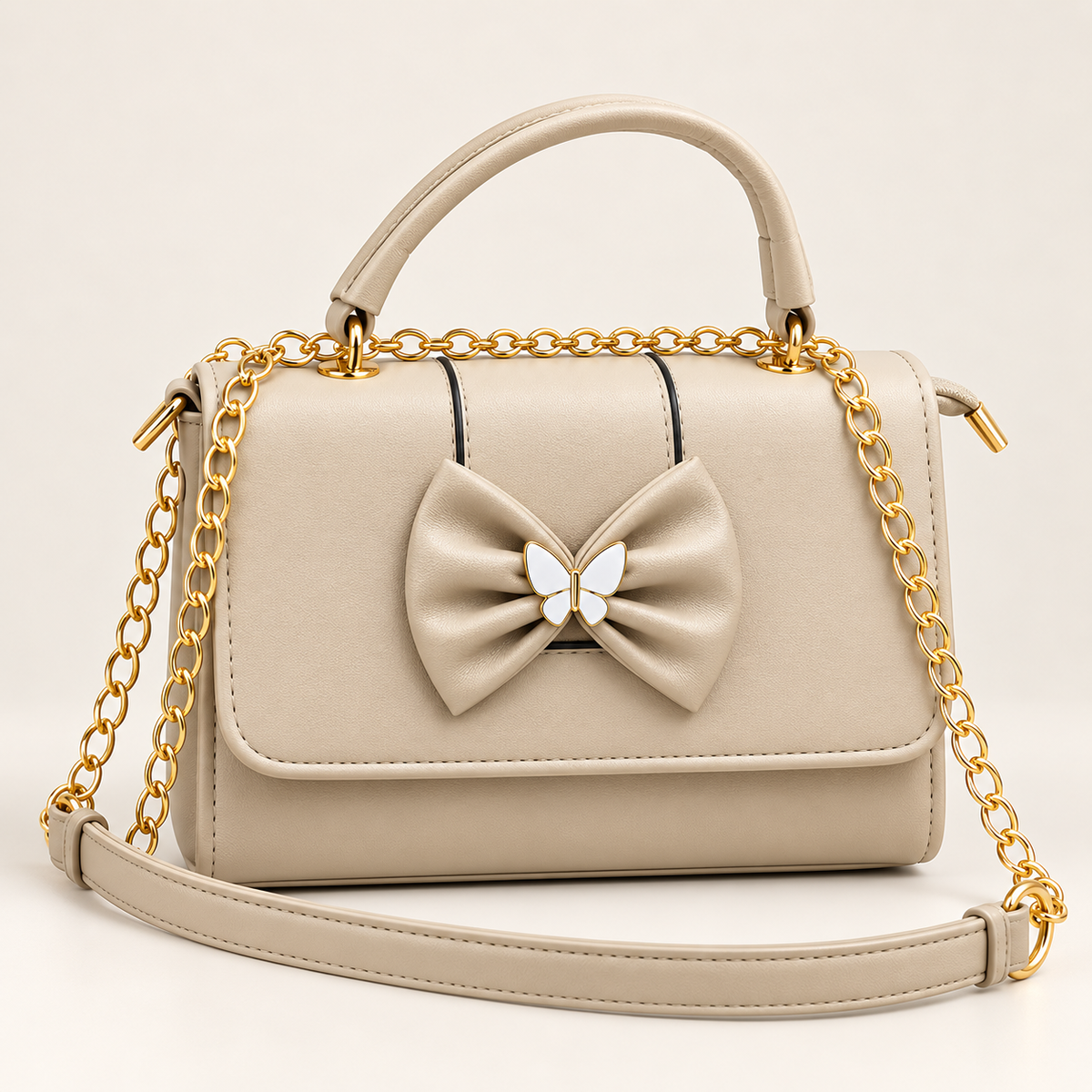Beige Elegant Bow Charm Women’s Shoulder & Crossbody Bag