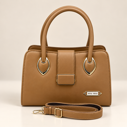 Camel Brown Elegant Structured Women’s Handbag with Adjustable Shoulder Strap