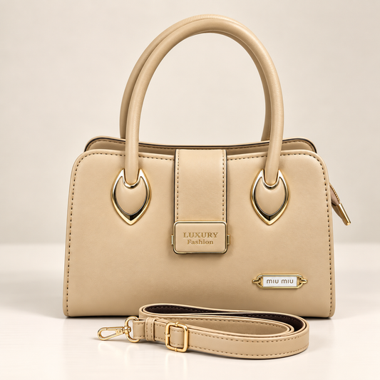 Beige Elegant Structured Women’s Handbag with Adjustable Shoulder Strap