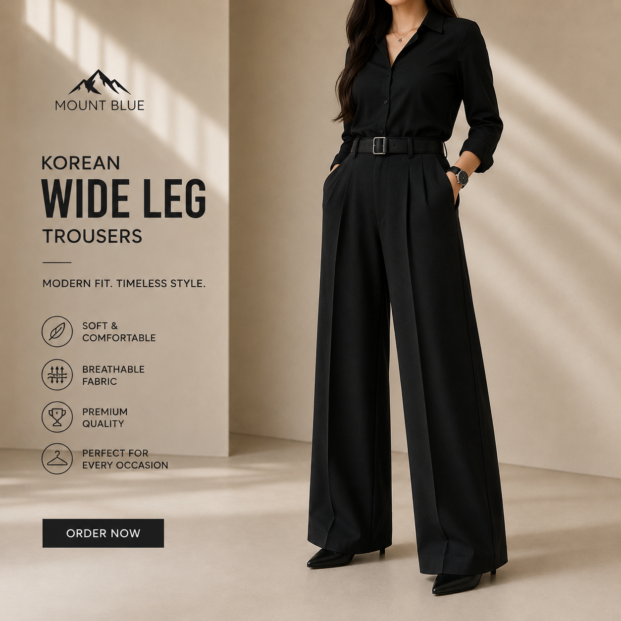 Premium Korean Wide Leg Pant | Jet Black