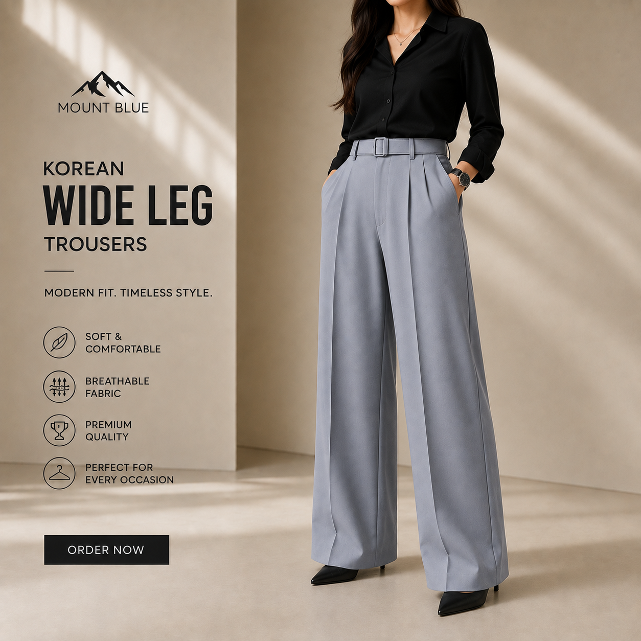 Premium Korean Wide Leg Pant | Mist Blue