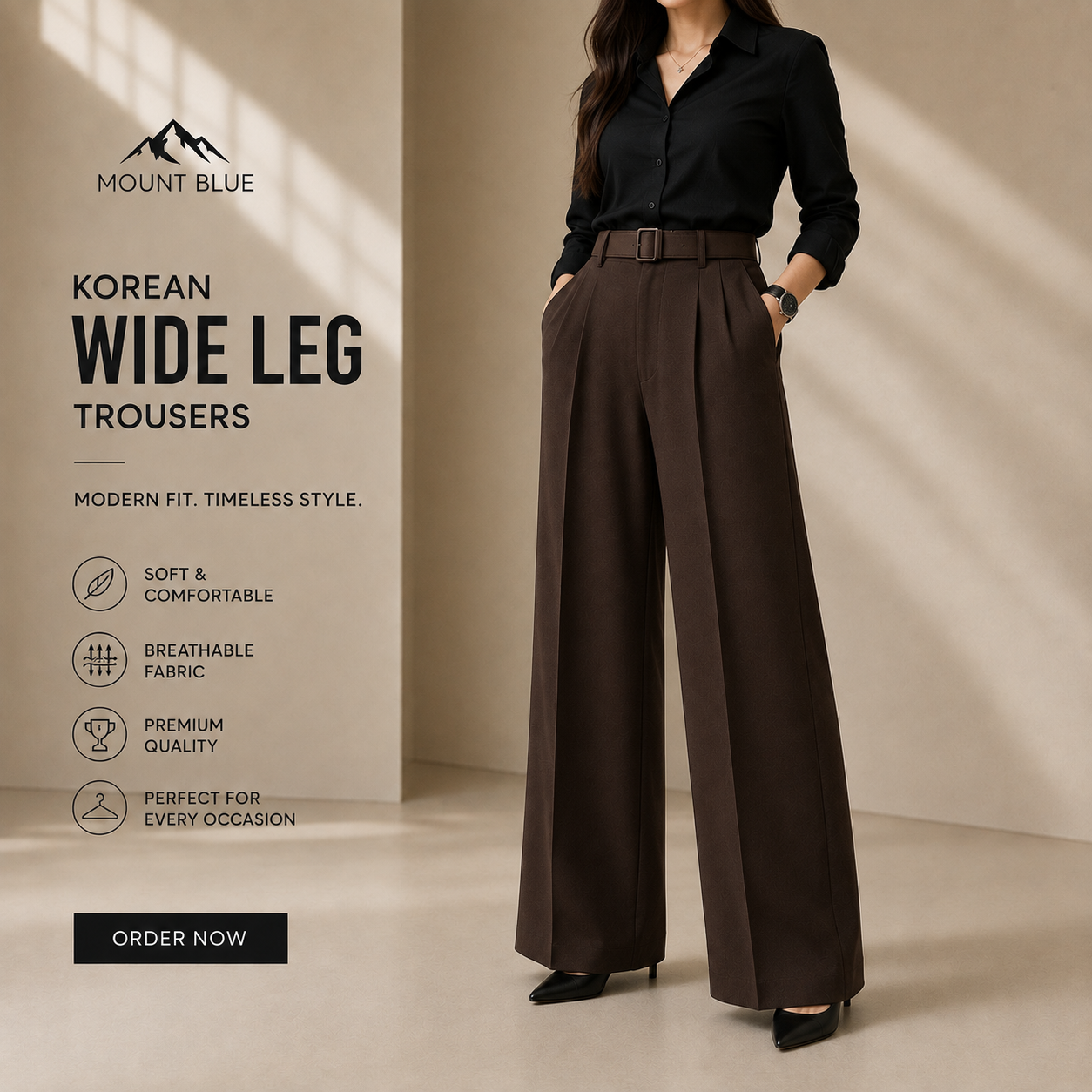 Premium Korean Wide Leg Pant | Coffee Brown