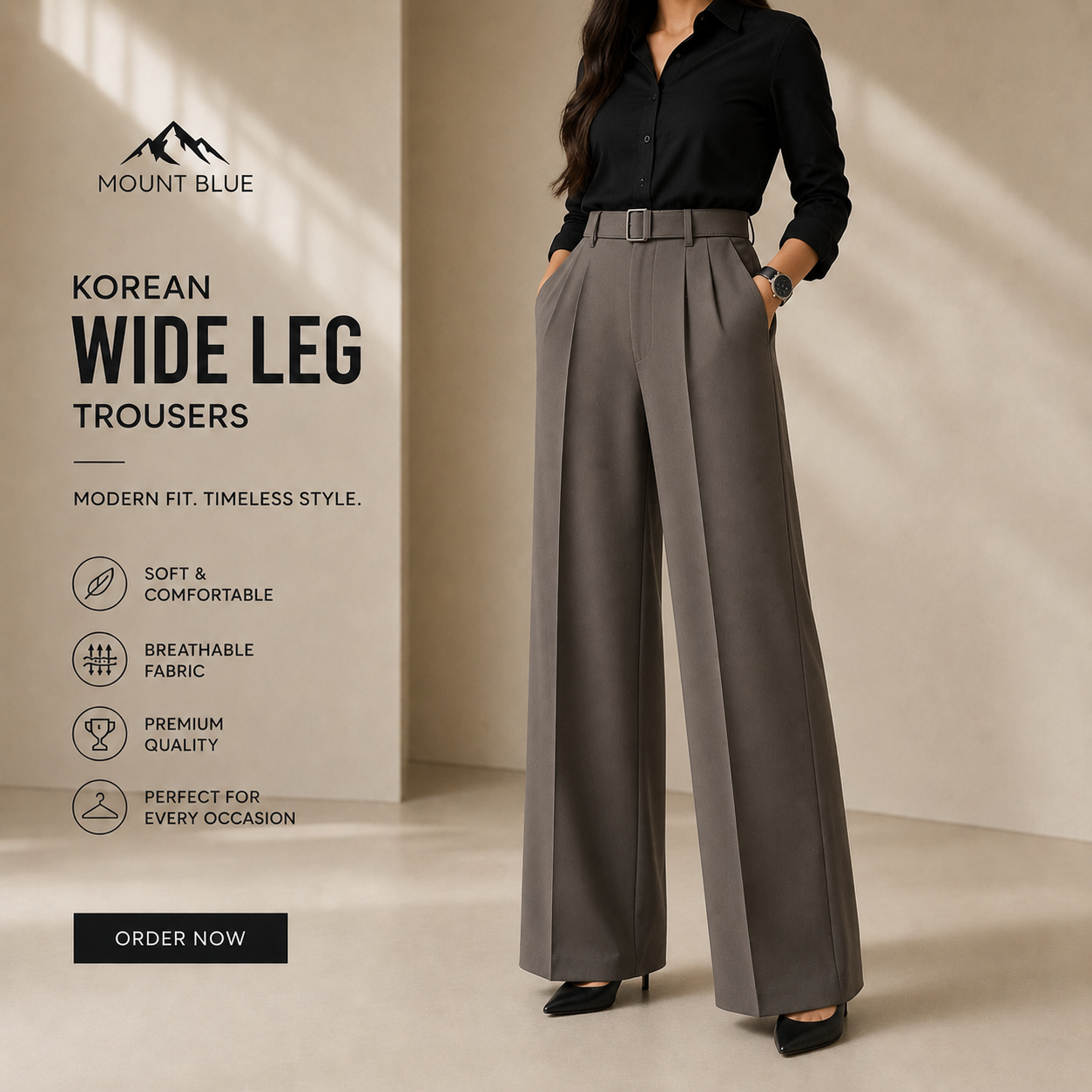 Premium Korean Wide Leg Pant | Stone Taupe