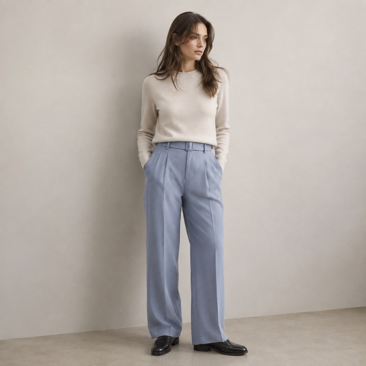 Premium Korean Wide Leg Pant | Mist Blue