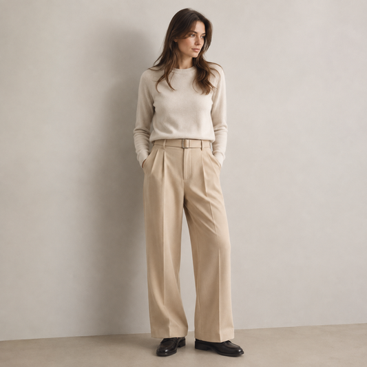 Premium Korean Wide Leg Pant | Sand Beige