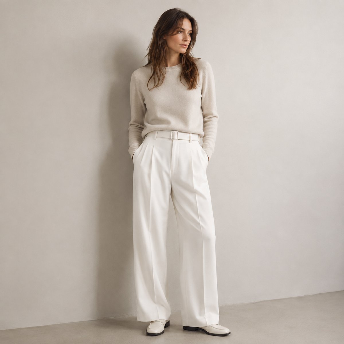 Premium Korean Wide Leg Pant | Ivory White