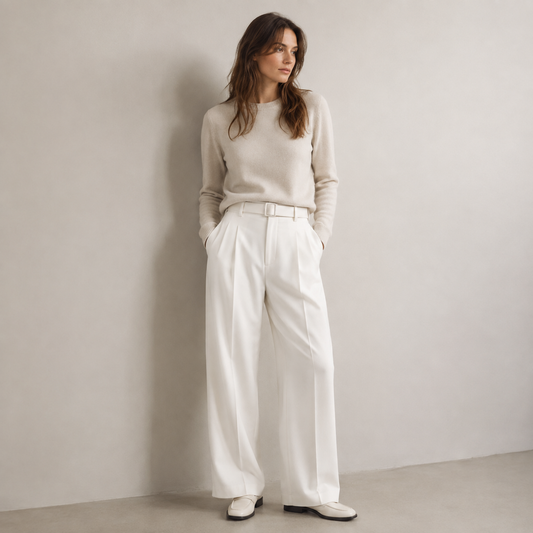Premium Korean Wide Leg Pant | Ivory White