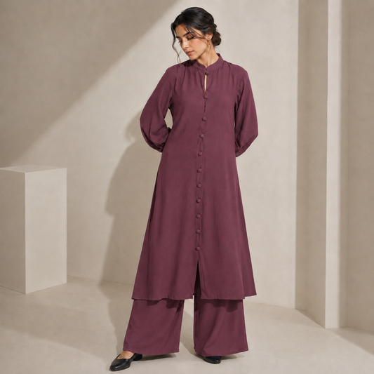Thai Cotton Solid Co-Ord Set – Mauve Bloom