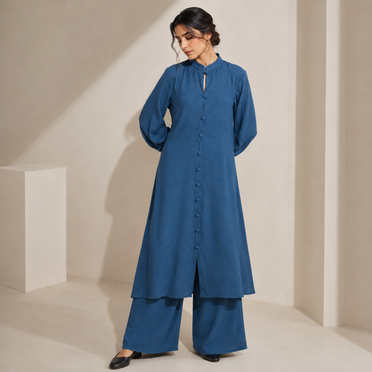 Thai Cotton Solid Co-Ord Set – Azure Steel