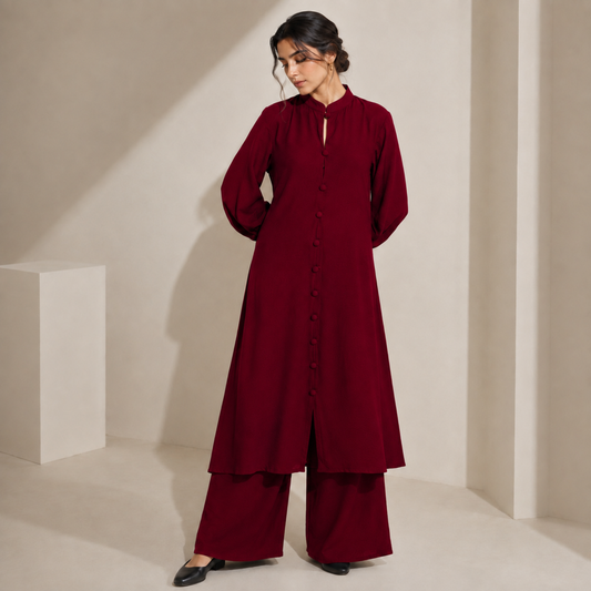 Thai Cotton Solid Co-Ord Set – Imperial Crimson